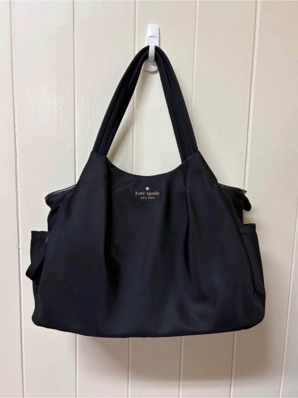 kate spade Black Nylon Diaper Bag Tote with Gold Logo and matching Changing Pad